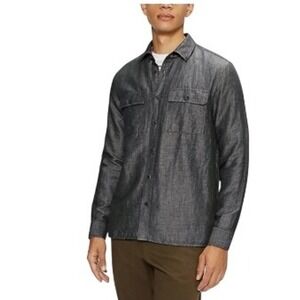 Ted Baker London Mens Shirt Cotton Linen Blend Gray Button Down Long Sleeve